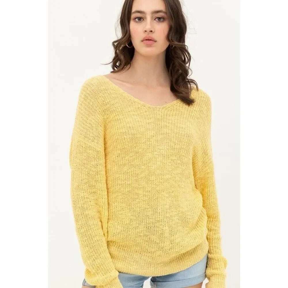 $89 LOVE TREE Los Angeles Boutique Open Back Twist Knot Knit Sweater Designer L